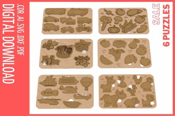 Download 6-in-1 Wooden Puzzle Set - Wood Collection