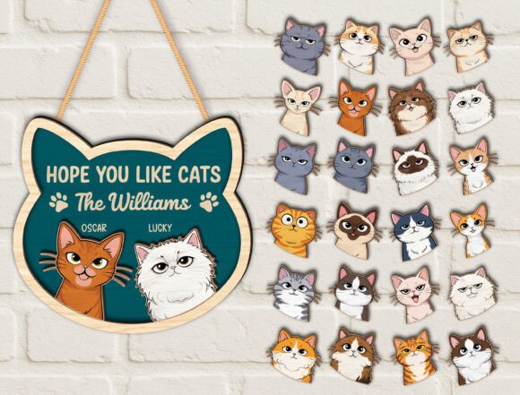 Download Custom Cat Shape Wood Welcome Door Sign - Wood Collection