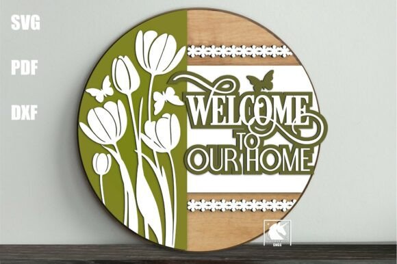 Download Spring Tulipd Welcome Door Sign SVG File - Spring Collection