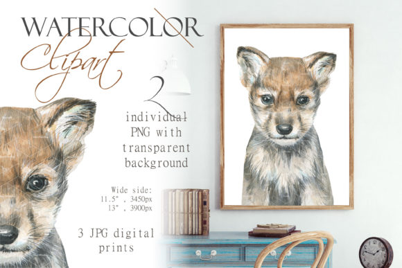 Download Watercolor Woodland Baby Wolf Clipart - Wood Collection