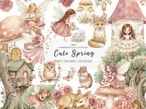 Download Cute Spring Fairy &amp; Woodland Animals Png - Premium Resources