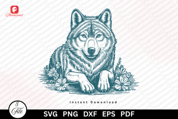 Download Botanical Woodland Floral Wolf SVG PNG - Wood Collection