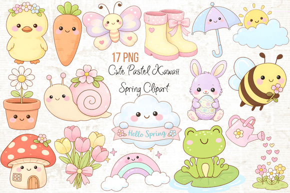 Download Cute Pastel Kawaii Spring Clipart PNG - Premium Resources