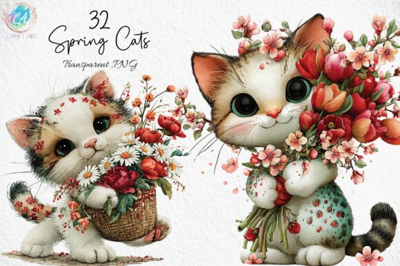 Download Whimsical Spring Cats Clipart - Premium Resources