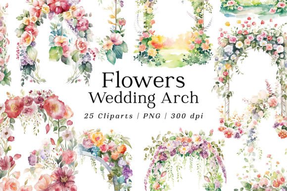 Download Spring Flowers Wedding Arch Watercolor - Premium Bundle