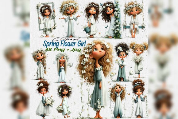 Download Whimsical Spring Flower Girl Clipart Png - Premium Bundle