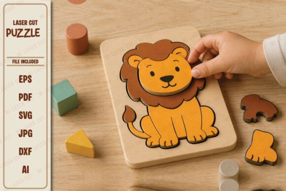 Download Kids Lion Puzzle Laser Cut File SVG DXF - Dxf Collection